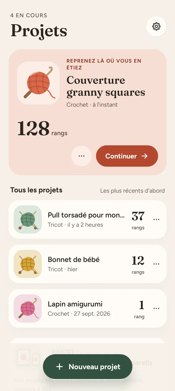 La liste des projets : un projet à reprendre à 128 rangs, et trois autres.